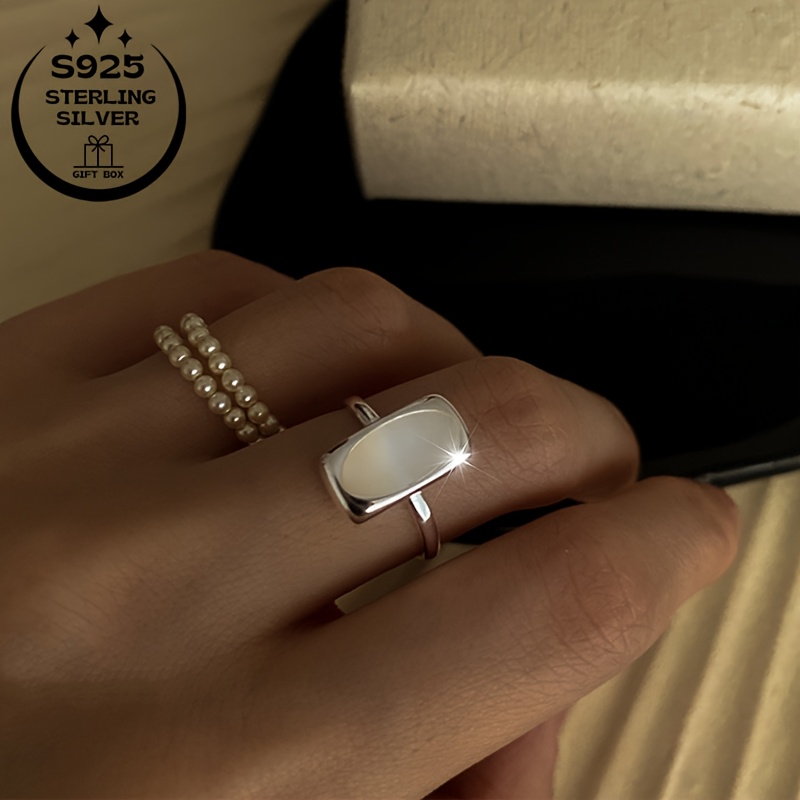925 Silver Adjustable Ring Faux Jade Inlay Lightweight for Weddings